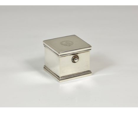 A late Victorian silver vesta box, W &amp; G Neal, London 1887, of unusual cube form, with hinged push button lid, engraved w