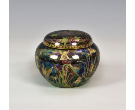 WEDGWOOD FAIRYLAND LUSTRE - an extremely rare 3 5/8in. Malfrey pot and cover, first quarter 20th century, designed Daisy Make