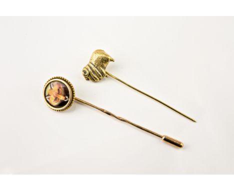 A Victorian 14ct gold fox stick pin in the style of William Essex, possibly by his pupil William Bishop Ford, set with a fine