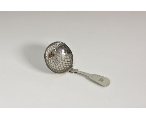 A George III silver caddy spoon, Joseph Willmore, no city mark (Birmingham ?) 1800, the oval bowl with lattice decoration and