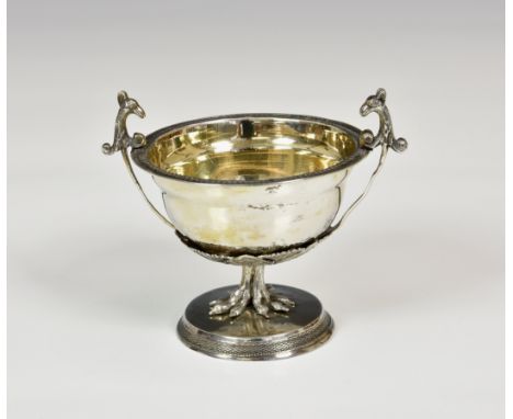 A Russian silver gilt twin handled cup, probably Aleksandr Karpov of St. Petersburg, 84 standard, mythical beast twin handles