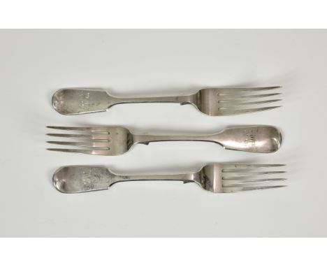 A Victorian silver fiddle pattern dinner fork, Robert Williams & Sons, Exeter 1852, inscribed to terminal, 8¼in. (21cm.) long