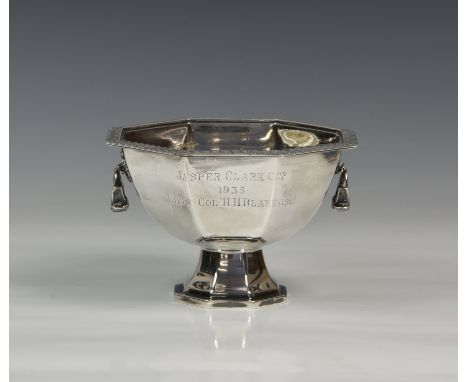 Hong Kong Royal Golf Club interest - a George V silver octagonal trophy dish, Adie Bros. Ltd., Birm. 1934, the footed dish wi