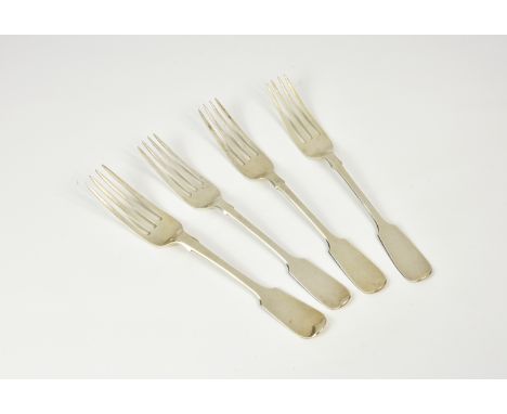 A set of three Victorian silver fiddle pattern table forks, Charles Boyton (II), London 1851, terminal inscribed with initial