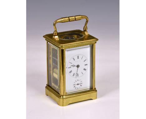 A late 19th century French half repeating carriage alarm clock, possibly Drocourt or Jacot, the eight-day duration movement n