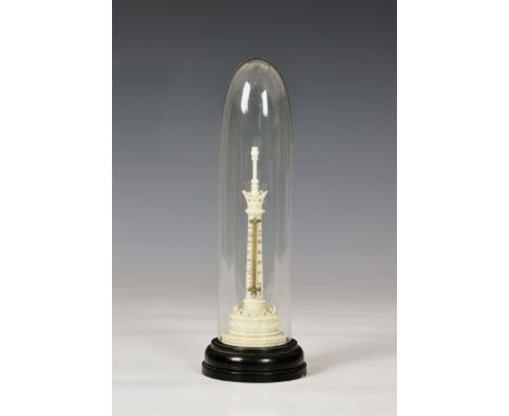 A 19th Century Dieppe ivory mounted thermometer modelled as a Corinthian column, with pierced crown gallery, raised on steppe