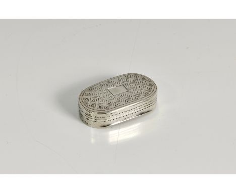 A Georgian silver vinaigrette, marks indistinct, maker 'JW', of small oval form with concave base, ornate engine turned decor