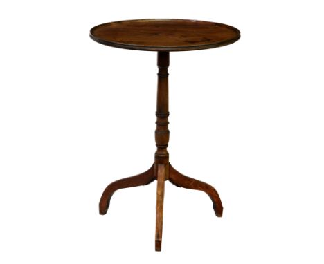 A 19th century mahogany tilt-top tripod table, the dished circular top on a turned column and three swept supports, alteratio