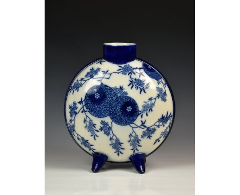 A large Doulton Aesthetic period blue and white moon flask, designed by Henry Slater, 1880s, impressed factory, lion and 'B' 