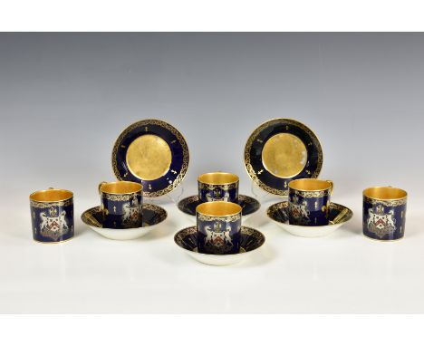 De Sausmarez family interest - Set of six G. Asch of Tours porcelain coffee cans and saucers, the coffee cans decorated with 