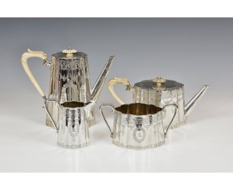 A Victorian silver four piece tea & coffee service, Barnard & Sons Ltd., London 1874, comprising a teapot, coffee pot, milk j