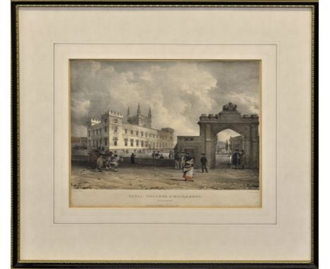 A 19th century Moss print, depicting 'Royal College of Elizabeth Guernsey', dated 1830, in Hogarth frame. 