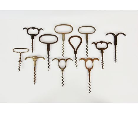 A collection of finger pull corkscrews, to include a George VI silver corkscrew set in the Art Deco style by Wakely &amp; Whe