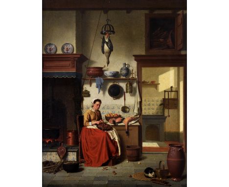 Gustaaf Antoon Francois Heyligers (Dutch, 1828-1897), Preparing the Meal, oil on canvas, signed and dated 1865 lower left, 26