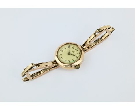 A vintage 9ct gold Omega ladies manual watch, with adjustable bracelet strap. 