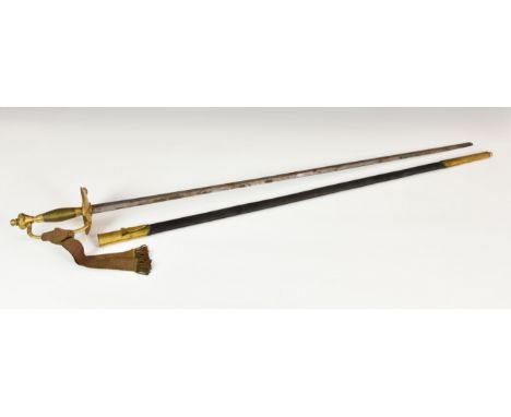 A Victorian court sword, with gilt metal wire wrapped grip, shaped crown pommel, gold coloured braid ribbon, 32in. plain blad