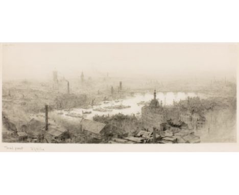 William Lionel Wyllie RA, RI, RE (British, 1851-1931), The City from the top of St Paul's Cathedral, London, etching on laid 