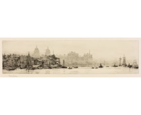 William Lionel Wyllie RA, RI, RE (British, 1851-1931), Greenwich from the Thames, etching on watermarked laid paper, signed i