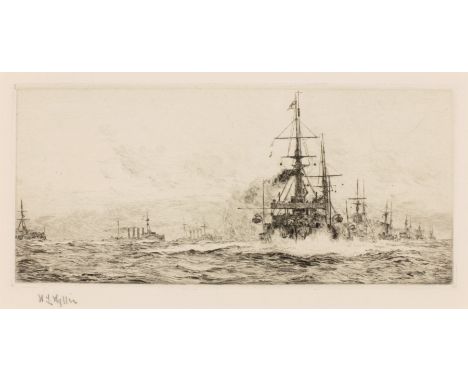 William Lionel Wyllie RA, RI, RE (British, 1851-1931), The Grand Fleet, First World War Convoy, etching on laid paper, signed