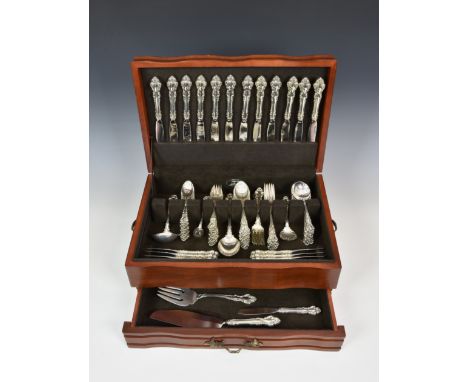 A canteen of sterling silver flatware by Reed & Barton, Spanish Baroque pattern, believed to date from the 1970s, the 12 plac