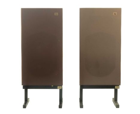 A pair of 1970s Monitor Audio loudspeakers. Model No. MA4, with the original Monitor Audio speaker stands. Height 60cm x widt