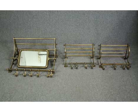A pair of vintage style train compartment luggage racks along with a larger example fitted with swing mirror. H.53 W.68 D.36c