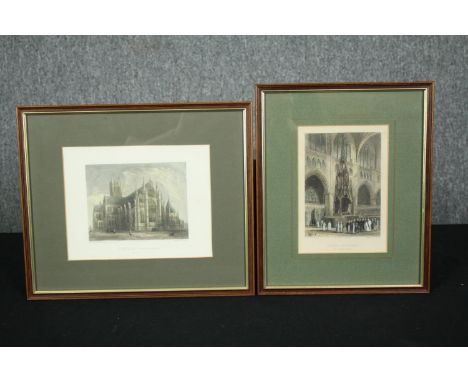 A collection of four 19th century engravings of architectural interest, framed and glazed. H.27 W.32cm. (largest). 