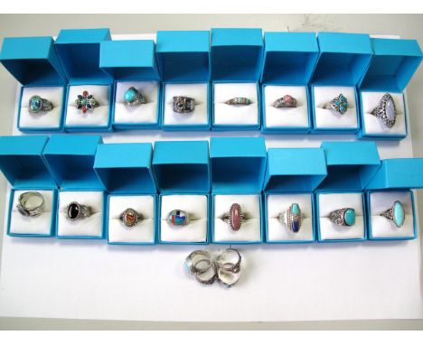 Jewellery - Sixteen Modern Assorted Dress Rings, stamped "925", together with other dress rings. +Comprises rings of the foll