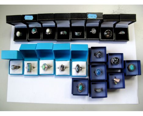 Jewellery - Assorted Modern Dress Rings, stamped "925", including hardstone inset, together with further dress rings. +Compri
