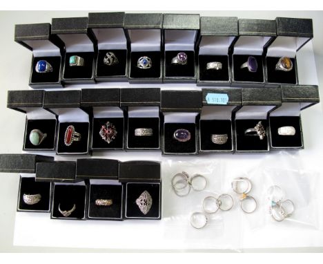Jewellery - Twenty Modern Assorted Dress Rings, stamped "925", together with four three-ring sets. +Comprises rings of the fo