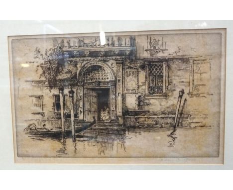 ANDREW F AFFLECK (Scottish, 1874-1935)
Keep in landscape setting, etching, signed, 21.7cm x 30.8cm, and a Venetian etching, s