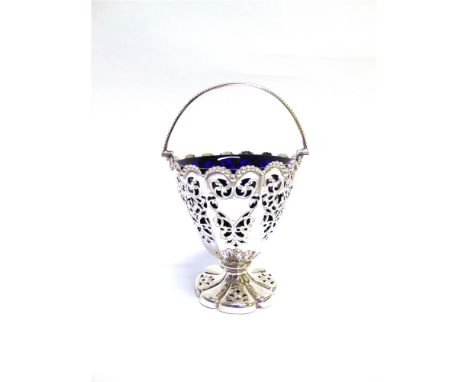 A VICTORIAN SILVER PIERCED SWING HANDLED SUGAR BASKET  by Henry Wilkinson & Co, Sheffield 1848, 12cm high excluding the handl