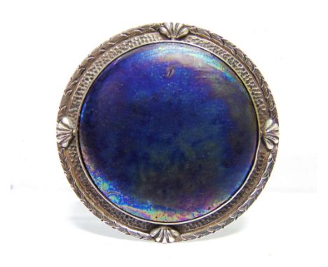 A SILVER BROOCH  by A. J. Pepper & Co Ltd, Birmingham  1919, set with a Ruskin panel, 4cm diameter