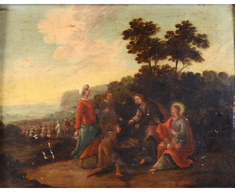 NORTH ITALIAN SCHOOL (LATE 17TH / 18TH CENTURY)  Christ Feeding the Multitude,  oil on panel, unsigned, 26cm x 33.5cm.