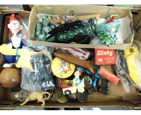 ASSORTED COLLECTABLES  comprising a Pelham puppet Dragon, unboxed; an Elastolin style composition lion and elephant; a plasti