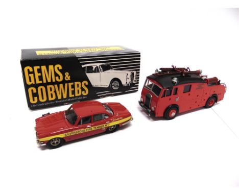 TWO WHITE METAL FIRE SERVICE MODEL VEHICLES  comprising a Gems & Cobwebs No.GC15, 1972 Jaguar XJ12 Silverstone Chubb Fire Car