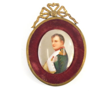 G R Bert (Early 20thC School). Portrait miniature on porcelain Napoleon, 7cm x 6cm, marked France verso.