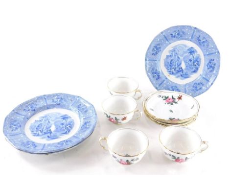 Three 19thC Ontario pattern J Heath transfer printed plates, 22cm wide, a Crown Staffordshire Park Lane pattern part tea serv