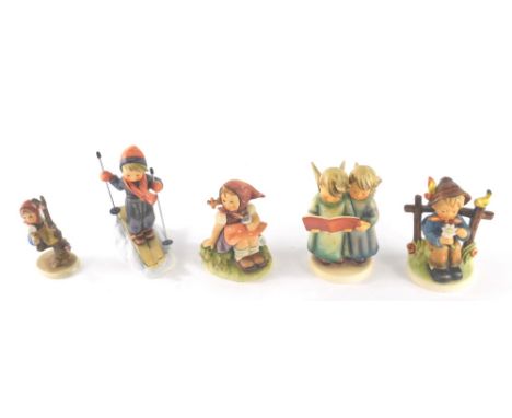 Various Goebel Hummel figures, Skier, 14cm high, etc. (5)