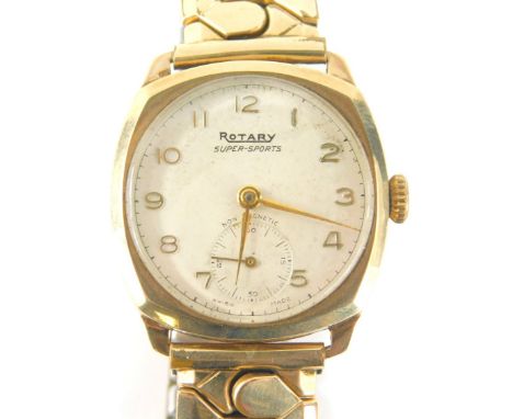 A Rotary 9ct gold watch head, Super sports with secondary dial, bearing inscription to Dannie, Love Mam, on an expanding stai