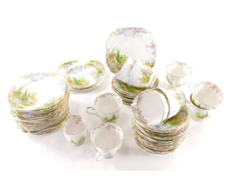 A Royal Albert Kentish Rookery pattern part tea service, to include ten cups, 7cm high,&nbsp; twenty six saucers and twenty t