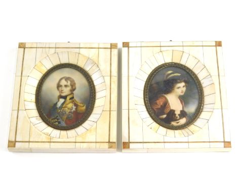 20thC School. Lord Nelson and Lady Hamilton, portrait miniatures, quarter profile, in elaborate frames, 9cm x 7cm. 