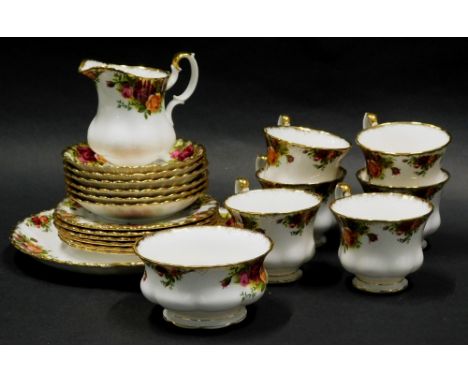 A Royal Albert Old Country Roses tea service, to include sandwich plate, 26cm wide, milk jug, sugar bowl, side plates, cups a