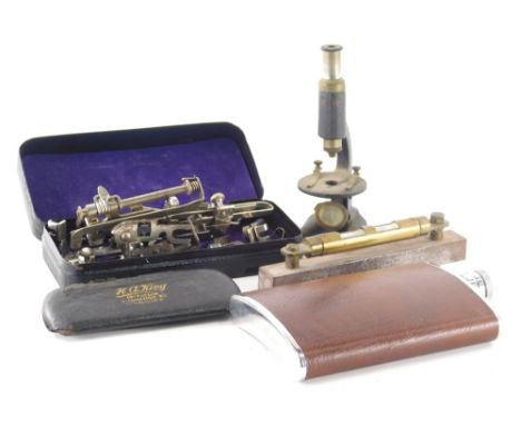 Various bygones collectables, scientific instruments, etc., an unusual Singer sewing machine case, 16cm wide, containing vari