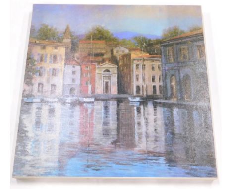 After Longo. Mirrored villa, unsigned, overglazed print, 92cm x 89cm.