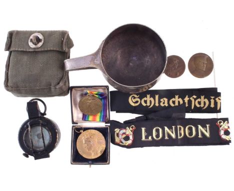 Medals and related items, to include a 1944 EAC Mk III compass in case, WWI unnamed 1914-1919 medal, 1931 Belgian medal, 1916