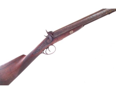 Percussion double barrel coach gun by Pritchard, the twin 17.5 inch 11 bore barrels fitted with spring bayonet, the back acti