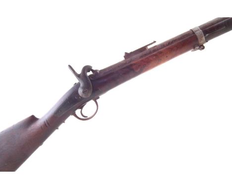 Percussion rifle-musket, the .700 calibre 34 inch barrel fitted with unmarked ladder sight and contained within two barrel ba