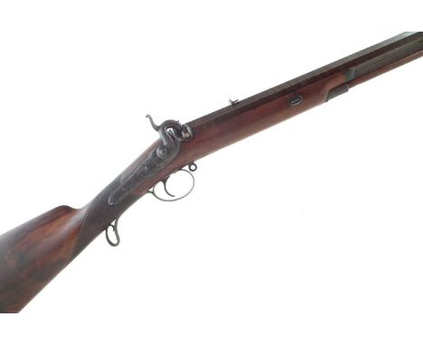 Percussion 16 bore rifle sporting rifle, the lock sighed 'Rots', 27 inch Damascus barrel with 15 groove rifling, one fixed an