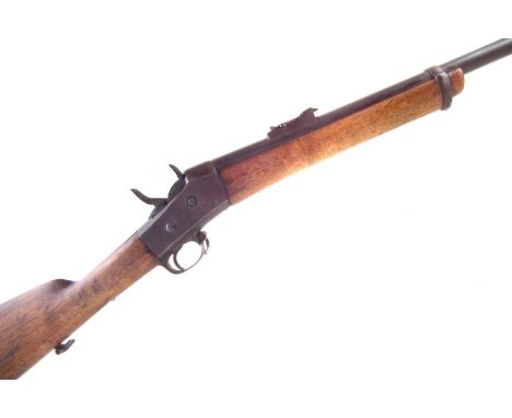 Sporterised Swedish M1867 Rolling block 12mm rifle, 36 inch barrel with six groove rifling fitted with ladder backsight, the 